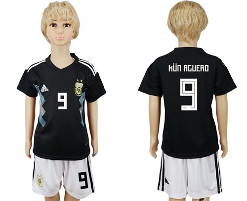 Argentina #9 Kun Aguero Away Kid Soccer Country Jersey - Click Image to Close